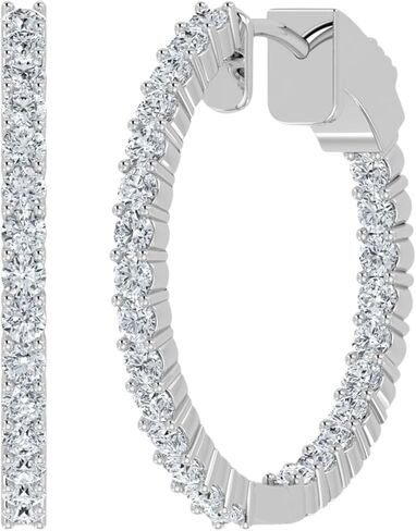 أقراط دائرية من الألماس الداخلي والخارجي من 0.50 إلى 2.00 قيراط للنساء من الذهب الأبيض/الأصفر الصلب عيار 14 قيراط من الألماس - مقاس 18.5 ملم (لون E-F، وضوح VS1-VS2) in Kuwait