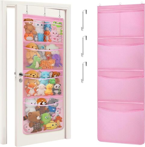 Lifewit Stuffed Animal Storage, 1 Pack Over the Door Organizer with 5 Expandable Mesh Pockets, Breathable Hanging Kid Plush Net Hammock Baby Toy Holder for Closet, Nursery, Bedroom, Bathroom,White in Kuwait