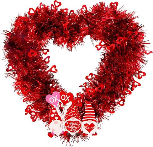 Valentine’s Day Heart-Shaped Wreath – Red Garland Hanging Decoration with Love Letter Accent, Shiny Metallic Love Heart Door and Wall Decor for Home, Party, Wedding, and Classroom (Heart Love) in Kuwait