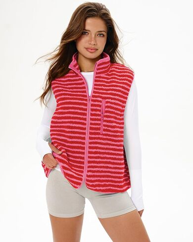 Gacaky Women's Striped Vest Winter Warm Cropped Stand Collar Full Zip Sleeveless Fleece Jacket Zip Gilet Fashion Trendy Tops in Saudi Arabia