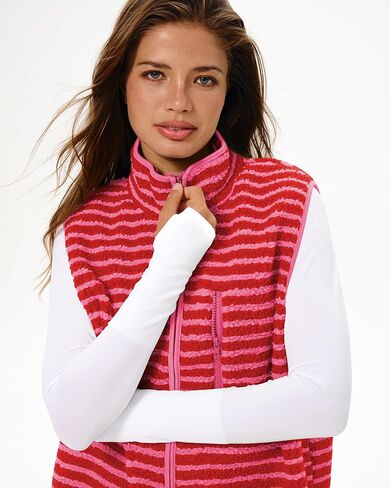 Gacaky Women's Striped Vest Winter Warm Cropped Stand Collar Full Zip Sleeveless Fleece Jacket Zip Gilet Fashion Trendy Tops in Saudi Arabia