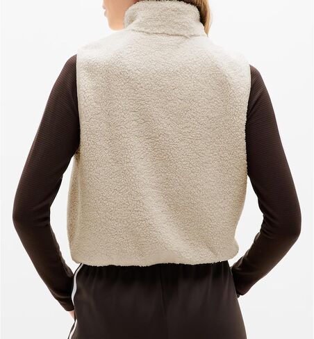 Songling Womens Fuzzy Fleece Vest High Neck Cropped Half Zip Up Warm Sherpa Vest Drawstring Pullover with Pockets in Saudi Arabia