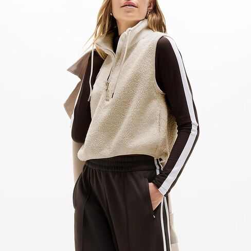 Songling Womens Fuzzy Fleece Vest High Neck Cropped Half Zip Up Warm Sherpa Vest Drawstring Pullover with Pockets in Saudi Arabia