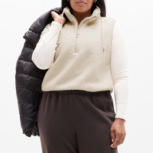 Songling Womens Fuzzy Fleece Vest High Neck Cropped Half Zip Up Warm Sherpa Vest Drawstring Pullover with Pockets in Saudi Arabia