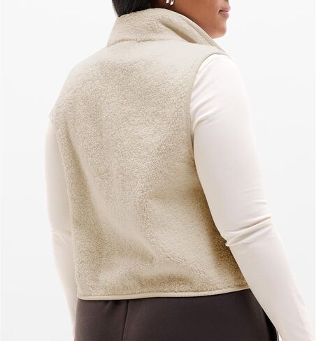 Songling Womens Fuzzy Fleece Vest High Neck Cropped Half Zip Up Warm Sherpa Vest Drawstring Pullover with Pockets in Saudi Arabia