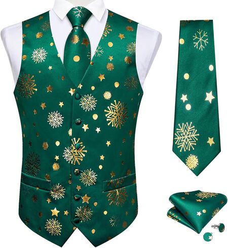 DiBanGu Mens Christmas Suit Vest Red Snowflake Holiday Xmas Waistcoat Tie Pocket Square Cufflinks Festival Party Gifts L in Saudi Arabia