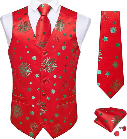 DiBanGu Mens Christmas Suit Vest Red Snowflake Holiday Xmas Waistcoat Tie Pocket Square Cufflinks Festival Party Gifts L in Kuwait