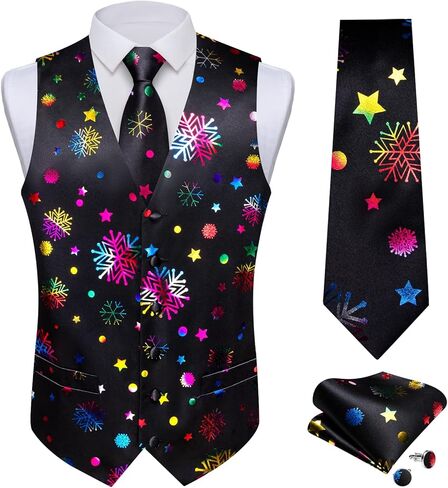 DiBanGu Mens Christmas Suit Vest Red Snowflake Holiday Xmas Waistcoat Tie Pocket Square Cufflinks Festival Party Gifts L in Saudi Arabia