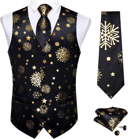 DiBanGu Mens Christmas Suit Vest Red Snowflake Holiday Xmas Waistcoat Tie Pocket Square Cufflinks Festival Party Gifts L in Saudi Arabia