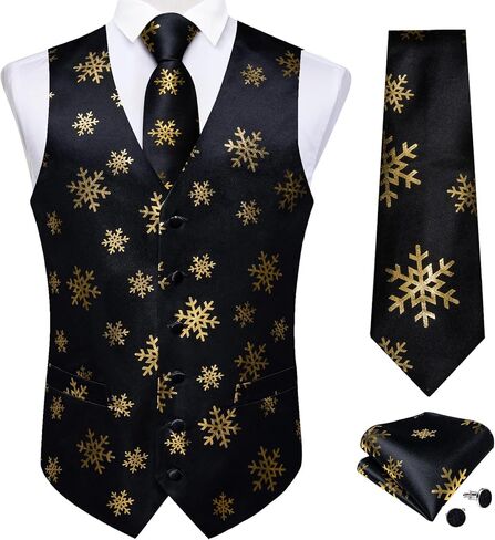 DiBanGu Mens Christmas Suit Vest Red Snowflake Holiday Xmas Waistcoat Tie Pocket Square Cufflinks Festival Party Gifts L in Saudi Arabia