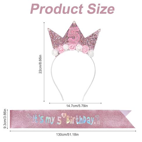 5th Birthday Sash and Crown for Girls, Glitter It's My 5th Birthday Sash & Flower 5 Headdress Headband Outfit Accessories for Five Year Old Birthdays Party Decorations Photos Dress-Up (Pink) in Saudi Arabia