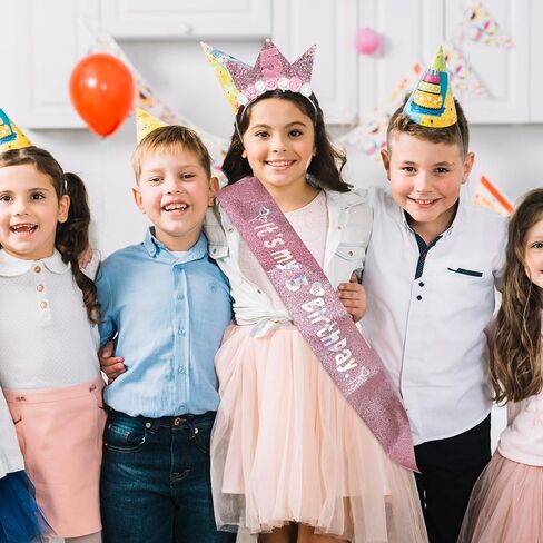 5th Birthday Sash and Crown for Girls, Glitter It's My 5th Birthday Sash & Flower 5 Headdress Headband Outfit Accessories for Five Year Old Birthdays Party Decorations Photos Dress-Up (Pink) in Saudi Arabia