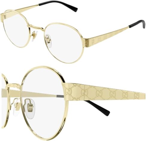 Gucci GG1855O GOLD Monogram GG Patteren Round Shape Eyeglasses with eSHADES Luxury Eyewear Kit in Saudi Arabia