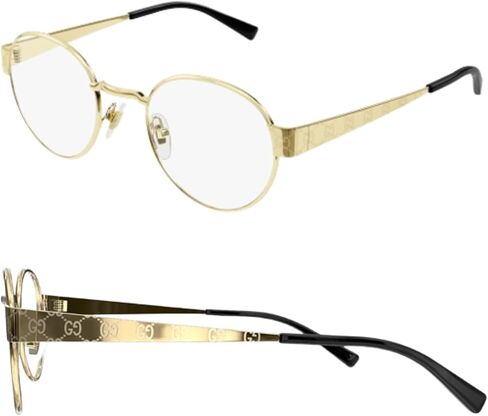 Gucci GG1855O GOLD Monogram GG Patteren Round Shape Eyeglasses with eSHADES Luxury Eyewear Kit in Saudi Arabia