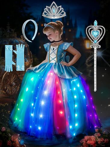 Princess Dress Up for Girls, RGB LED Light Up Syncs Music App Control, Toddler Princess Dress Up Halloween Costume in Saudi Arabia