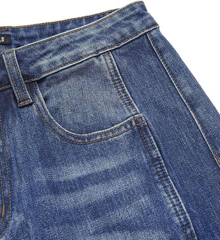 Flamingals Barrel Leg Jeans for Women Mid Waist Casual Baggy Boyfriend Stitch Detail Denim Jeans in Saudi Arabia