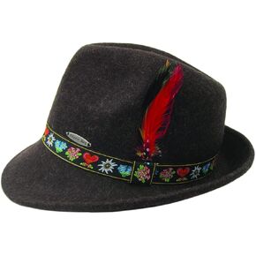 القبعة الألمانية | قبعات صوف 100% للرجال والنساء - قبعة مهرجان أكتوبر مع فرقة وريش إديلويس البافارية | فيدورا بني in Kuwait