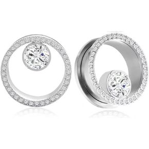 2 Pcs Titanium Steel Ear Tunnels Plugs 8-25mm with Center Drilling and Diamond Inlays in Saudi Arabia