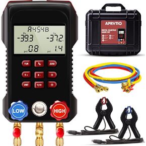 HVAC Gauges, Digital AC Gauge Set Aprvtio AMD517 Digital Manifold Gauge with Hoses and 2 Wired Temperature Clamp Probes, Automotive Refrigeration HVAC System Gauge Set, HVAC Tools Kit R134a R22 in Kuwait