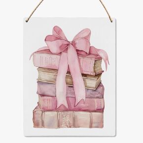 UYIKG Pink Coquette Room Decor, Preppy Coquette Wall Art Wood Hanging Sign, Bow Book Coquette Wall Decor for Girls Bedroom Dorm Wooden Slogan Hanging Sign 8x10 Inch in Kuwait
