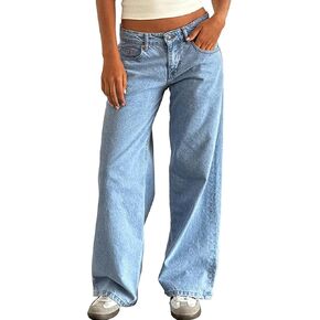 بنطال جينز نسائي فضفاض واسع الساق ومنخفض الخصر كاجوال فضفاض Y2K Boyfriend من قماش الدنيم المستقيم in Kuwait