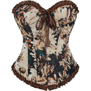 Women Classic Black Corset Top Floral Renaissance Lace Up Boned Overbust Corset Bustier in Saudi Arabia