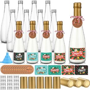 Baderke 12 Pack 16oz Christmas Plastic Coquito Bottles with Caps Label Stickers Decoration 500ml Clear Empty Wine Bottle for Drinks Plastic Champagne Bottle for Homemade Coquito Xmas Party (Black) in Kuwait