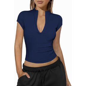 Womens Short Sleeve Workout Tops for Women Half Quarter Zip Athletic Pullover Tee Golf Shirt Slim Fit Yoga Gym Crop Top in Saudi Arabia
