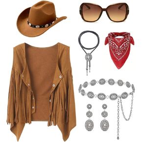 Cowgirl Outfits for Women, Cow Girl Cowgirl Vest Costume Outfit Hat Accessories Sets in Saudi Arabia