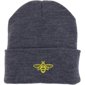 Trendy Apparel Shop Bee Embroidered Made in USA Cuff Folded Acylic Knit Winter Beanie Hat in Saudi Arabia