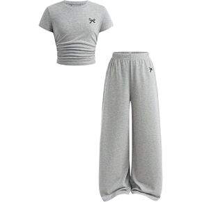 SOLY HUX Girl's Clothes 2 Piece Set Bow Print Short Sleeve T Shirt and Long Pants Outfits in Saudi Arabia