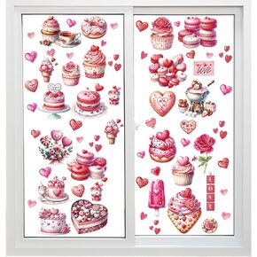 9 Sheet Valentines Day Window Clings Valentines Day Decoration 100+ Valentine's Watercolor Love Heart Cake Double Sided Reusable Window Decals for Home Wedding Anniversary Party Office Decor in Kuwait