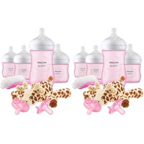 Philips AVENT Natural Response Baby Gift Set, 4X Natural Response Bottles: 2X 4oz with Nipples Flow 2 and 2X 9oz with Nipples Flow 3 with Seahorse and Starfish Design, 2X Soothie Pacifiers, SCD838/06 in Kuwait