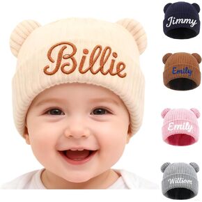 Custom Baby Beanie Hat with Leather Patch, Personalized Beanie for Newborn Baby Boy Girl, Infant Kids Winter Beanies in Saudi Arabia