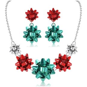 Christmas Necklaces Earrings Set For Women Statement Xmas Gift Bow Collar Necklace Drop Dangle Earrings Set Holiday Jewelry Gift in Saudi Arabia