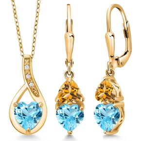 مجموعة أقراط متدلية من الذهب الأصفر المطلي بالذهب الأصفر عيار 18 قيراط من Gem Stone King والتوباز الأزرق السويسري والسترين الأصفر للنساء (4.22 قيراط، حجر بخت شهر نوفمبر، مع سلسلة 18 بوصة) in Kuwait