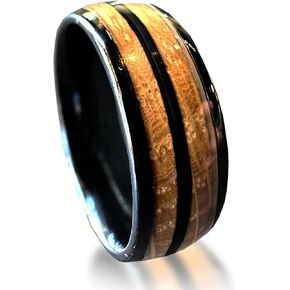 BW James Jewellers "The Blue Grass Kentucky Bourbon Whisky Barrel خاتم من السيراميك الأسود - خاتم زفاف رجالي مصنوع يدويًا مع ترصيع خشبي - لمسة نهائية مصقولة لخطوبة الذكرى السنوية مقاسات 7-16 in Saudi Arabia