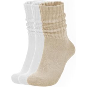 Womens Slouch Socks Cotton Calf Socks Cream Scrunchy Retro Solid Crew Socks in Saudi Arabia