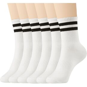 6 Pairs Crew Socks for Women Striped Cotton Causal Arch Support Soft Breathable Socks in Saudi Arabia