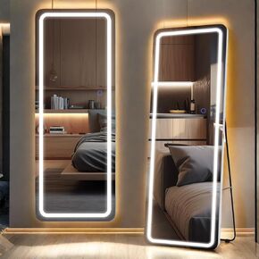 63"x20" LED Floor Mirror, Dimmable 3-Color Lighted Frame, Full-Length Mirror for Bedroom, Gym & Makeup, Freestanding/Wall Mount in Saudi Arabia