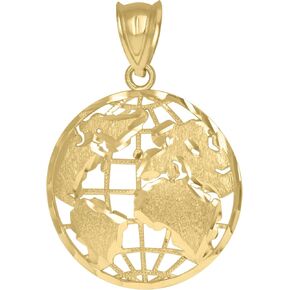 10k Yellow Gold Mens World Map Globe Charm Pendant in Saudi Arabia