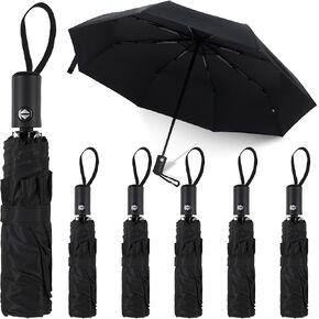 6 Pack Travel Bulk Umbrellas, Automatic Open Close Windproof Rain Umbrellas, Dual-use Black Folding Umbrella Compact Umbrella for Family Men Women in Saudi Arabia