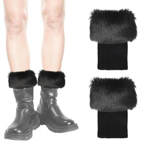 Fluffy Leg Warmers, 7 inch Furry Wrist Faux Fur Trim Cuffs Fuzzy Knitted Boot Covers Winter Plush Socks for Women in Kuwait