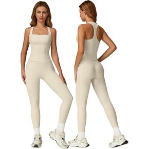Workout sets for women 2 piece Padded Tank Top and Anti-squat leggings with Pockets gym yoga Outfits in Kuwait