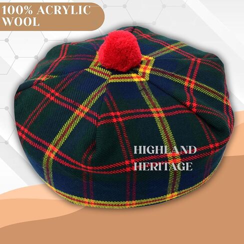 Scottish Tartan Tam O’ Shanter Hat – Unisex Adjustable Acrylic Wool Highland Cap with Pom Kilt Outfit & Casual Wear Bonnet in Saudi Arabia