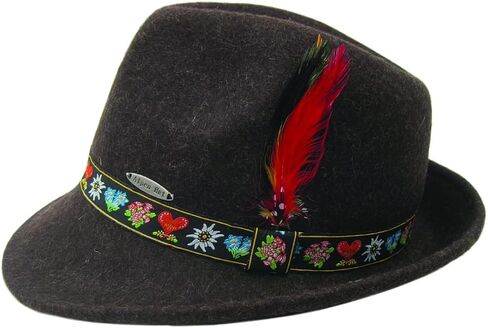 القبعة الألمانية | قبعات صوف 100% للرجال والنساء - قبعة مهرجان أكتوبر مع فرقة وريش إديلويس البافارية | فيدورا بني in Kuwait