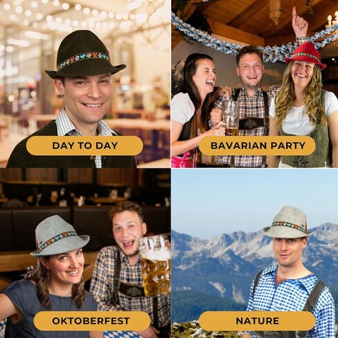 القبعة الألمانية | قبعات صوف 100% للرجال والنساء - قبعة مهرجان أكتوبر مع فرقة وريش إديلويس البافارية | فيدورا بني in Kuwait