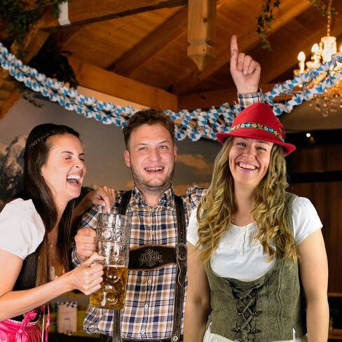 القبعة الألمانية | قبعات صوف 100% للرجال والنساء - قبعة مهرجان أكتوبر مع فرقة وريش إديلويس البافارية | فيدورا بني in Kuwait