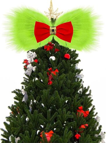 Green Furry Bow Headband Large Monster Bows Tree Topper Christmas Dangle Earrings Red Heart Green Tassel Xmas Costume Dress up Accessories for Women in Saudi Arabia
