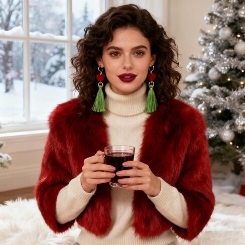 Green Furry Bow Headband Large Monster Bows Tree Topper Christmas Dangle Earrings Red Heart Green Tassel Xmas Costume Dress up Accessories for Women in Saudi Arabia